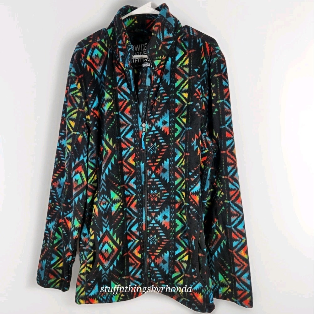 Powder River Outfitters Jacket‎ XXL Zip Fleece Aztec Western Native Black Panh